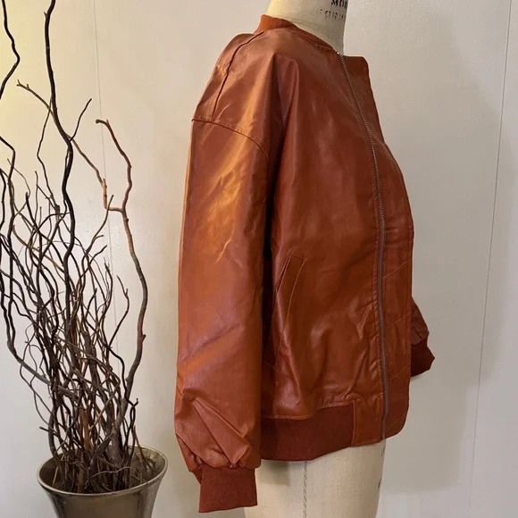 Women's Brown Bomber Jacket faux leather - Picture 5 of 7